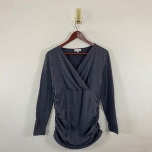 BHome Gray Maternity Top Ruched Sides Women's Small‎ Long Sleeve Nursing Top